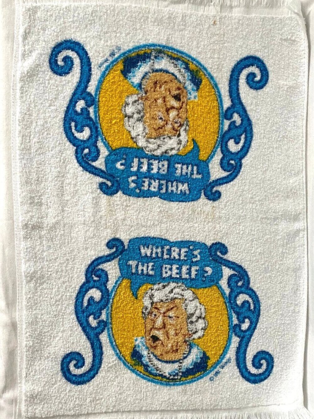 Vintage Wendy's Fast Food "Where's The Beef? " Leshner Hand Towel Made USA 1984